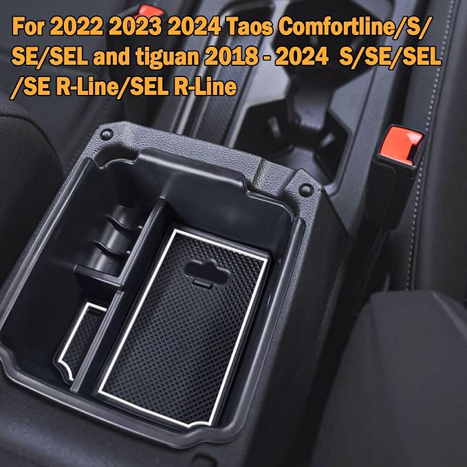 TACORBO Center Console Organizer Compatible with 2022 2023 2024 Taos and 2018 2019 2020-2022 2023 2024 Tiguan Accessories Armrest Secondary Storage Box, Interior ABS Insert Glove Box Tray,White