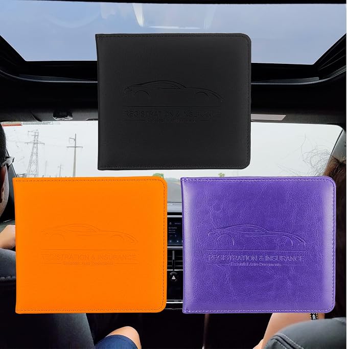 Car Registration and Insurance Holder, Premium Pu Leather Vehicle Glove Box Organizer - for Driver License, Cards & Essential Documents (S-Purple)