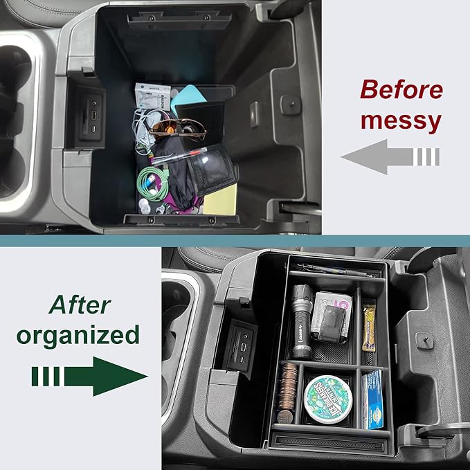 PIMCAR Center Console Organizer for 2019-2022 Chevy Silverado 1500/GMC Sierra 1500 & 2020-2023 Silverado/Sierra 2500HD/3500HD | Full Console Bucket Seats Only | Black Interior Trim Accessory