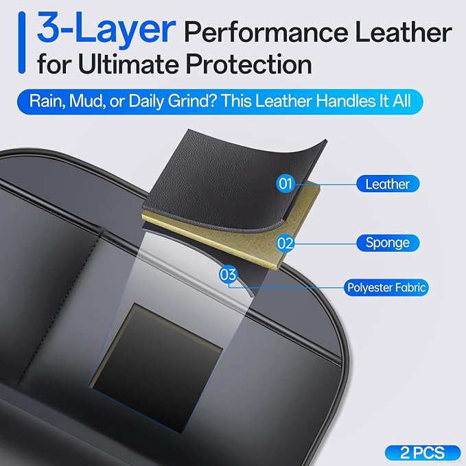 Backseat Car Organizer Leather Back of Seat Car Organizers for Drivers with Large Capacity 6 Storage Pockets Waterproof Kick Mats Seat Back Protector, 2 Pack