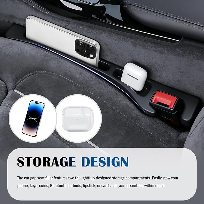 Upgraded Car Seat Gap Filler Organizer Set with Non-Slip Car Coasters,in Between Car Seat Catcher with Dual Slot,Flexible Seats Gap Filler Strip for Filling Gaps & Storing Items