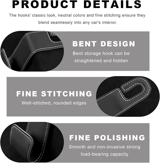 2 PCS Car Seat Headrest Hook, Microfiber Leather Purse Hooks Back Seat Storage Organizer, Auto Interior Headrest Holder for Hanging Bag Coat Grocery, Car Accessories (Gray)