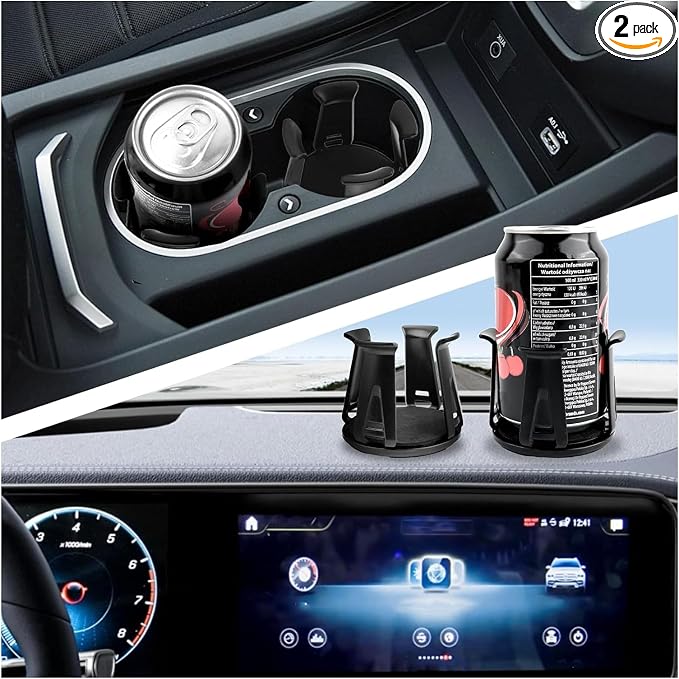 2PCS Car Cup Holder Insert,Self-Adhesive Portable Cupholder Insert for Car for Fixing Cups/Drinks,Automotive Cup Holders with Adaptive Clamping Arm Cars Accessories for 3" Car Cup Holder