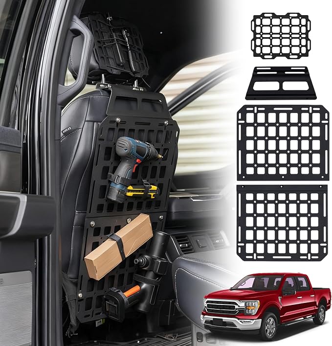 Tactical Seat Back & Headrest Molle Panel Compatible with 2015-2025 2026 Ford F150 Tactical Seat Back Organizers Rigid Headrest Molle Panel Storage Shelf for 2024 Ford F-150 Accessories (3PCS)