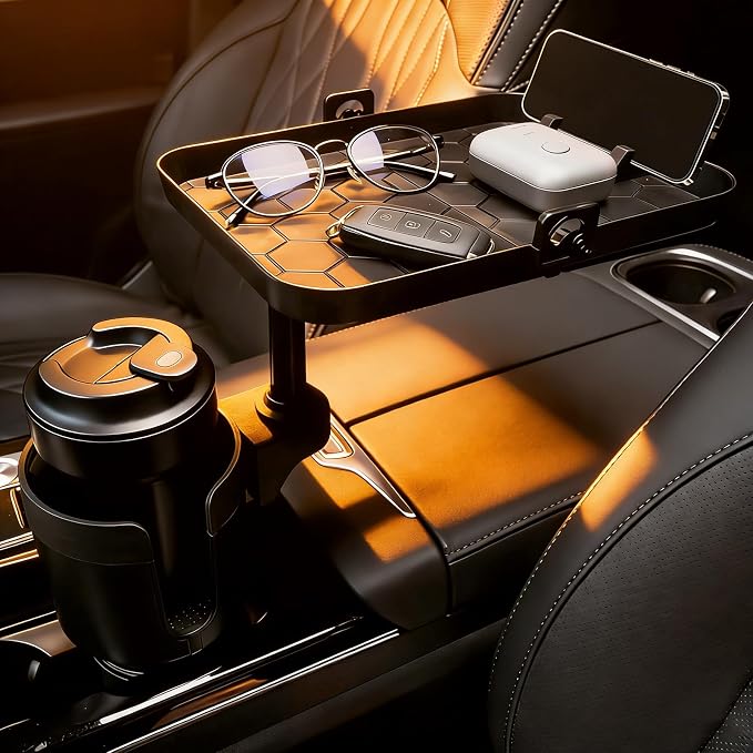 Cup Holder for Car Compatible with Tesla Model Y/3 - Car Cup Holder Tray Phone 9.5 inch Expander, Insert 16-46 Oz Bottles, Removable Car Holder Table Fit Most Car, Ideal for Travel Road Trip