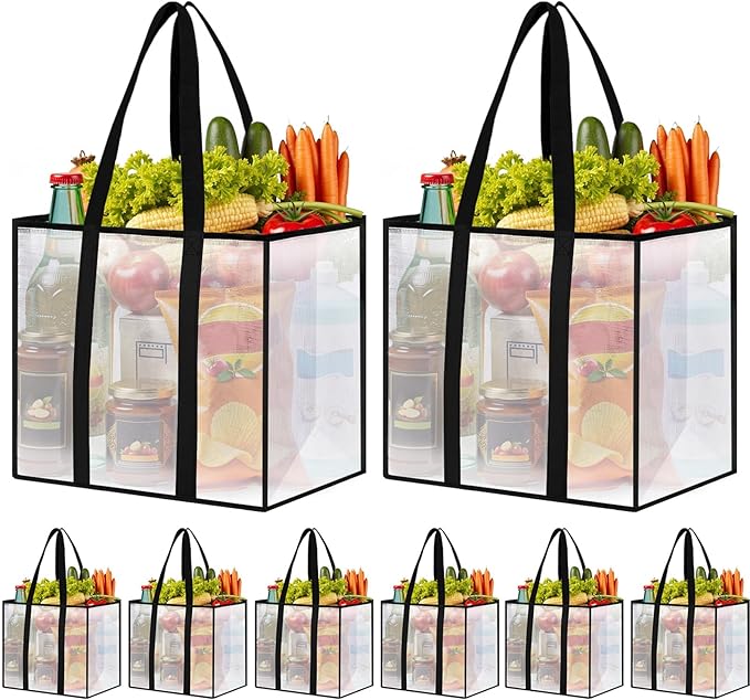 8 Pack Reusable Grocery Bags, Heavy-Duty Shopping Bags with Sturdy Handles, Water-Resistant & Foldable Organizer, Shopping Tote Bags for Groceries, Market, Car Trunk, Multi-Purpose, 42L