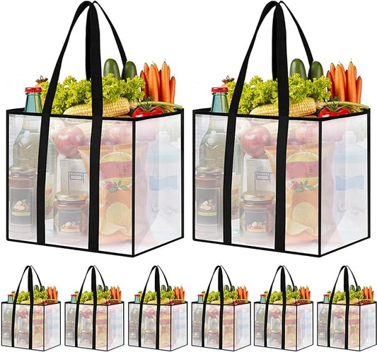 8 Pack Reusable Grocery Bags, Heavy-Duty Shopping Bags with Sturdy Handles, Water-Resistant & Foldable Organizer, Shopping Tote Bags for Groceries, Market, Car Trunk, Multi-Purpose, 42L