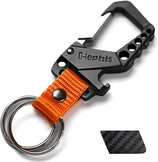 Hephis Skull Heavy Duty Key Chain,Car Emergency Escape Tool, Seat belt Cutter,Bottle Opener,Carabiner Car Key Chains