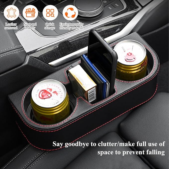 DXNQ Car Cup Holder Gap Filler Organizer, Multifunctional Auto Front Console Gap Filler with Cup Holder, Leather Extra Cup Holder Storage Box for Car Truck SUV, Car Accessories (Carbon Fiber)