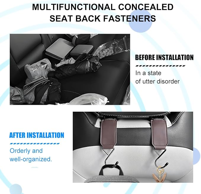 HZEL Car Seat Headrest Hook, 2PCS Multifunctional Vehicle Seat Back Hanger Holder for Purse Bags Coat, Automotive Interior Organizer Storage Hook, Universal for Automobile RV Truck (Brown)