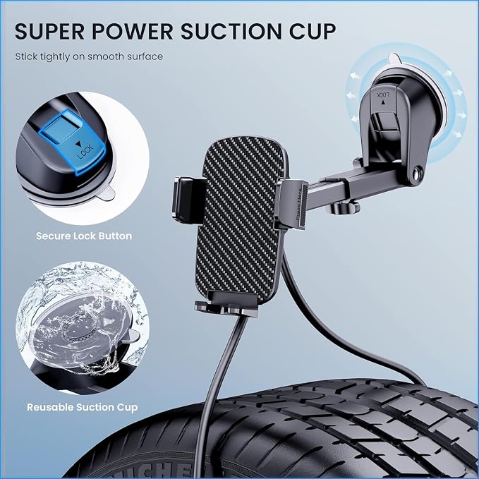 Car Phone Holder [Military-Grade Suction] Phone Stand for Car [Super Stable] Automobile Car Mount for iPhone Universal Accessories Air Vent Dashboard Windshield Mount Fit Vehicle Accessories