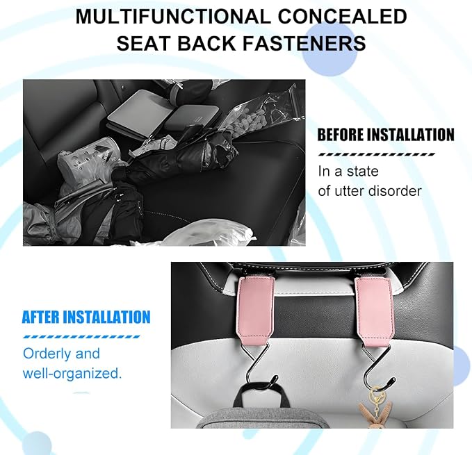 HZEL Car Seat Headrest Hook, 2PCS Multifunctional Vehicle Seat Back Hanger Holder for Purse Bags Coat, Automotive Interior Organizer Storage Hook, Universal for Automobile RV Truck (Pink)