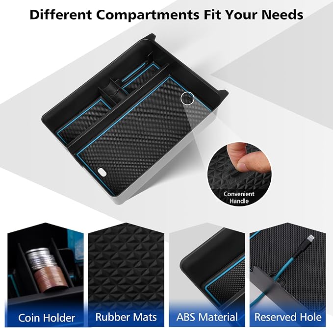 FIILINES Center Console Organizer for Honda Pilot 2023-2025/Ridgeline 2024-2025/Passport 2024-2026, Center Console Tray Secondary Armrest Storage Box ABS Insert Container with Anti-Slip Mats