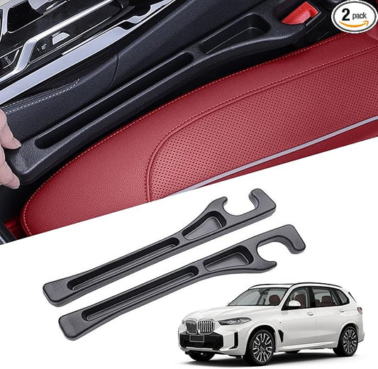 2Pcs Car Seat Gap Filler Organizer Compatible with BMW X1 X3 X5, 2Pcs Soft Foam Seat Side Gap Filler with Storage Avoids Things Falling, Fill the Gap Between Seat and Console