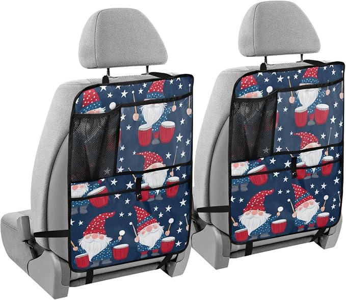 July 4th Gnomes Drum Dark Blue 1 Pack Backseat Car Organizer with Storage Pockets Seat Back Organizers for Kids Kick Mats Backseat Protector Automotive