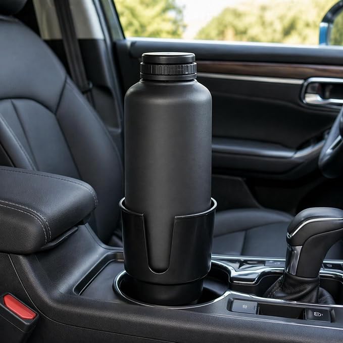 Car Cup Holder Expander for Large Bottles, Fits 32 oz to 40 oz Water Bottles and Handle Mugs, Secure Base for Most Vehicle Cup Holders, Durable ABS, Easy to Install, Durable ABS (Black)
