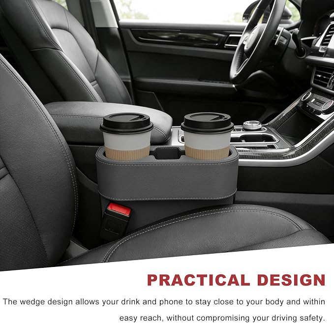 Car Seat Organizer Cup Drink Holder, Multifunctional Auto Console Side Organizer with 2 Cup Holders, Front Seat Gap Filler Interior Drink Holder Storage Box for Most Vehicles (Gray)