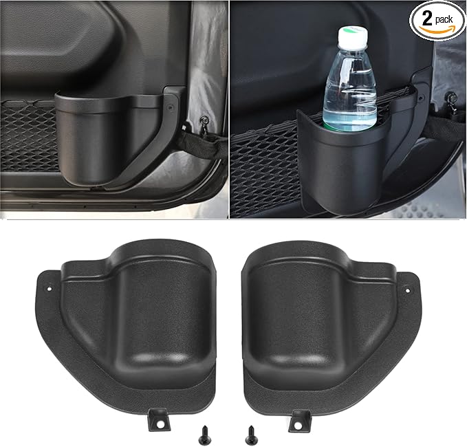 YOCTM 2-PACK Front Door Organizer Tray For 2018 2019 2020 2021 2022 2023 2024 2025 Jeep Wrangler JL JLU Rubicon Sport Sahara Gladiator JT 4EX Interior Storage Box Accessories Black (Front Door Tray)