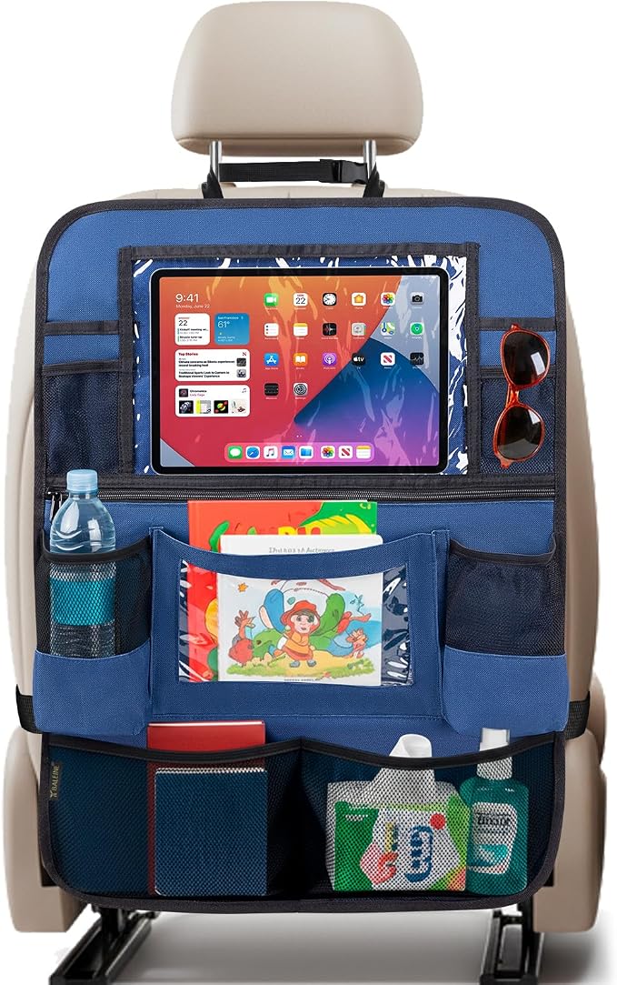 BALEINE Backseat Car Organizer, Back Seat Car Organizers and Storage, Kick Mats Back Seat Protector, Travel Accessories for Most Automotive (1 Pack, Navy)