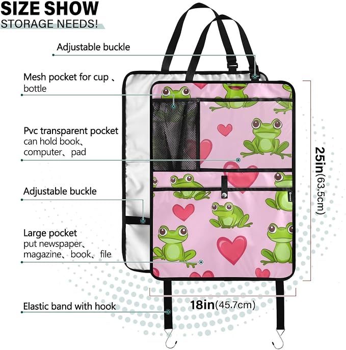 Pink Frog and Love01 2 Pack Backseat Car Organizer with Storage Pockets Seat Back Organizers for Kids Kick Mats Backseat Protector Automotive