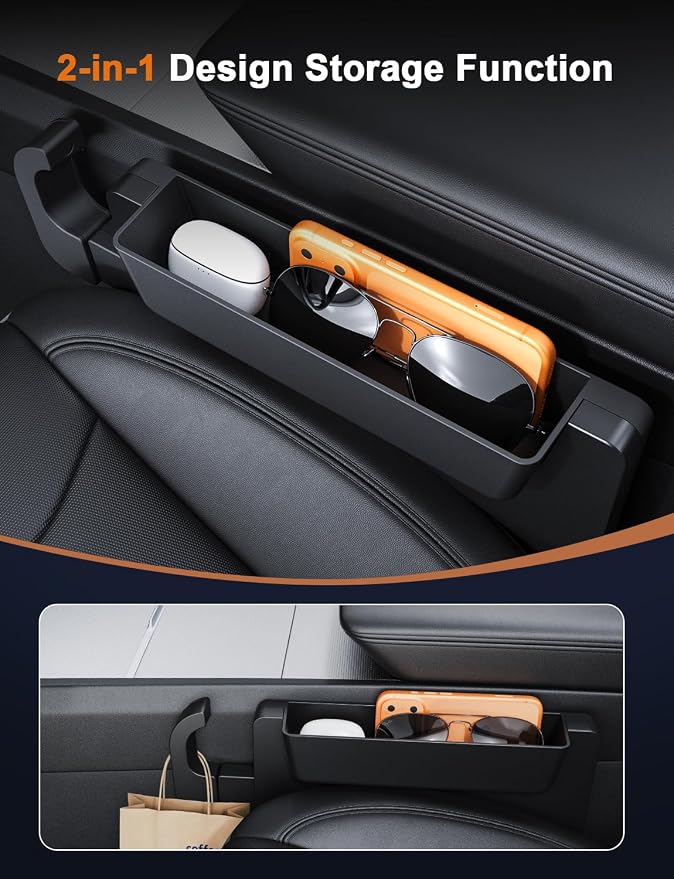 2-in-1 Car Steering Wheel Desk & Table Tray, Seat Gap Filler Organizer - Detachable Two-Piece Slide-Together Laptop & Eating Tray, Adjustable Supports & Hooks, Fits Most 3-Spoke Round Wheels