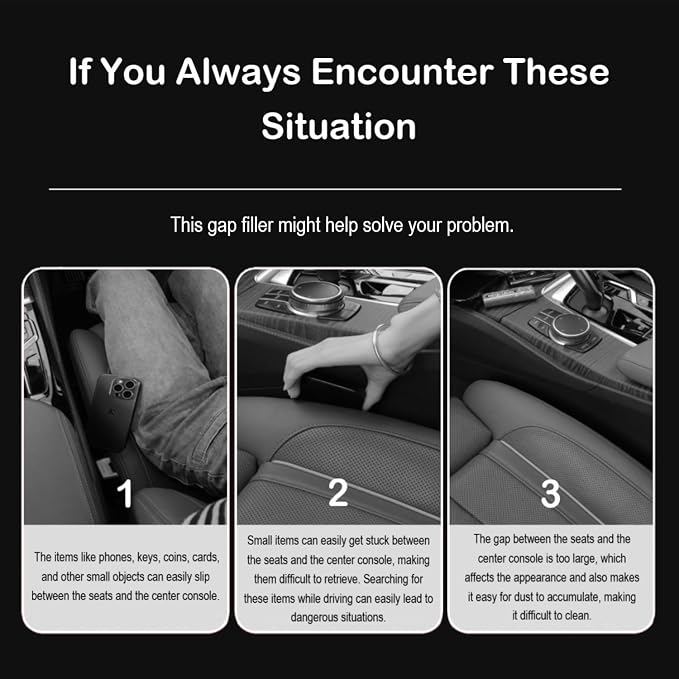 Car Seat Gap Filler Plug Strip 2 Pack, No-Drop Carseat Side Gap Filler Organizer Catcher with Dual Storage & Seatbelt Slot,Universal Fit Fill The Gap Between Seats & Console for Car SUV Truck, Black