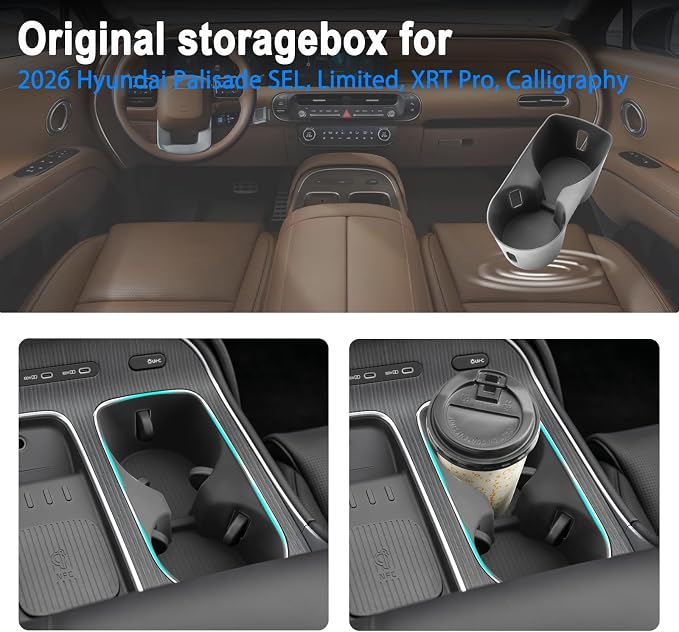 SHAOHAO 2 Pcs for 2026 Hyundai Palisade Lower Organizer for 2026 Hyundai Palisade Accessories Under Console Organizer & Cup Holder 2026 Palisade LX3 Buttom Insert Storage Box Tray (Only for 7-Seat)