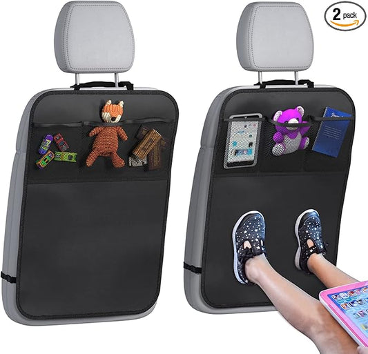 lebogner Back Seat Cover For Kids + 3 Pocket Storage Organizer, 2 Pack X-Large Waterproof Kick Mats Backseat Protector, Car Seat Back Protectors For Vehicles To Protect From Dirt, Mud & Scratches