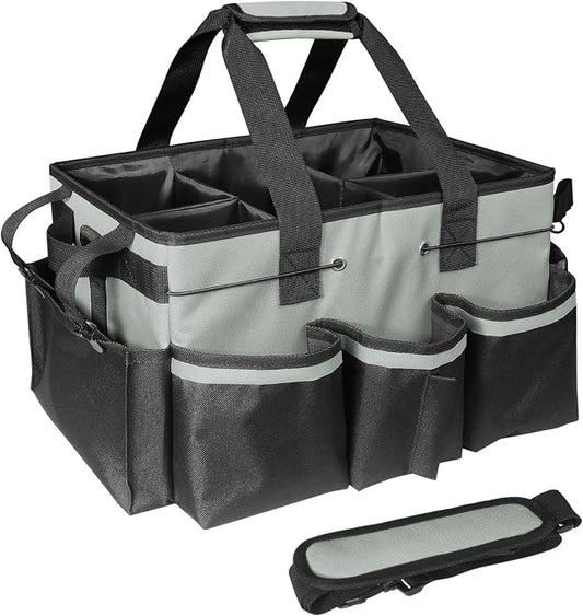Cleaning Bags for Housekeepers, Large Cleaning Supplies Organizer with Handles & Shoulder Strap, Cleaning Caddy Bag with Foldable Divider for Cleaners, Car Horse Cleaning Bag(Grey)