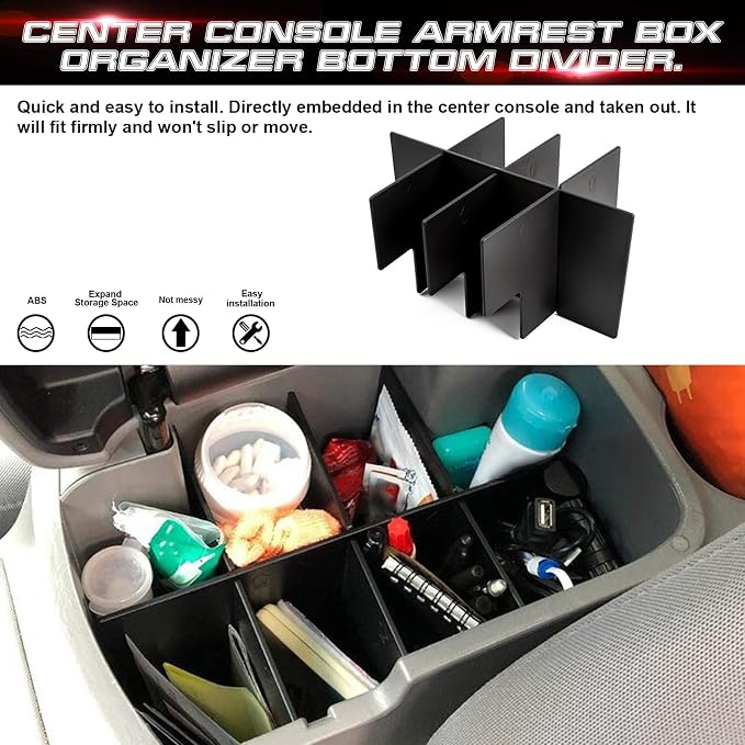 x xotic tech Interior Center Console Armrest Box Storage Container Holder Tray Organizer Divider, Compatible with Toyota Tacoma 2005-2015