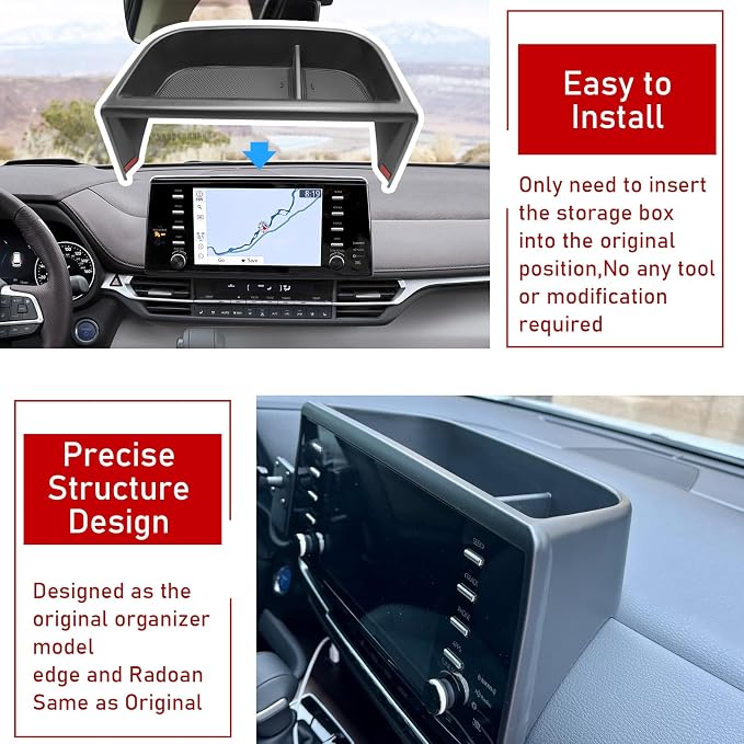 TTCR-II Compatible with Toyota Sienna Dash Organizer Tray 2021-2024, for Sienna Dash Console Organizer 2021-2024 Rear Screen Storage Tray (Not for 2025 Version)