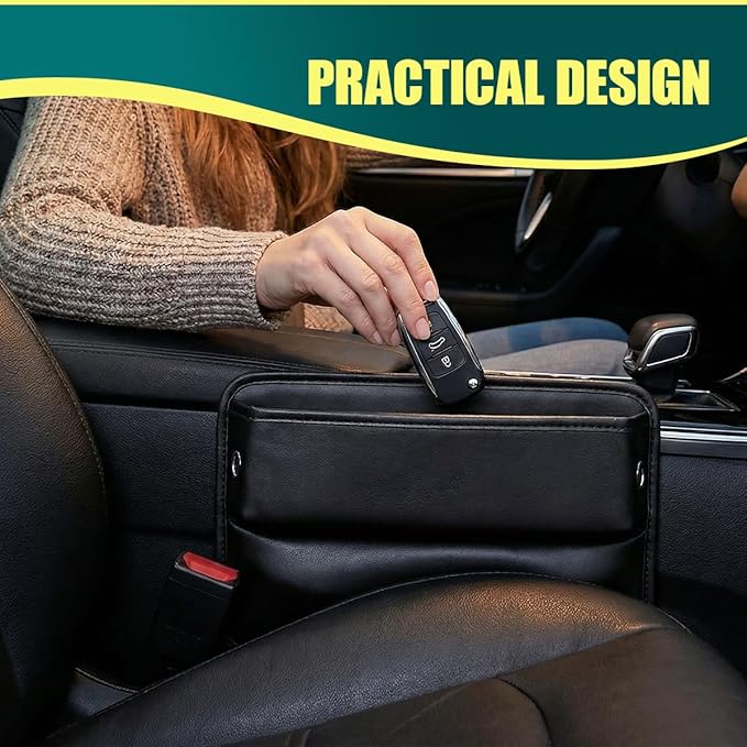 Car Seat Gap Filler Organizer, Leather Auto Center Console Storage Box, Universal Vehicle Interior Front Seat Side Gap Filler Organizer Essential Accessories for Phone Key Wallet(2PCS)