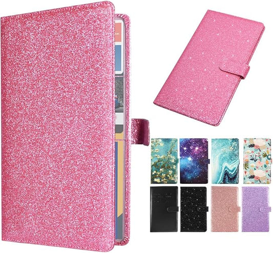 DMLuna Car Registration and Insurance Holder, Leather Vehicle Card Document Glove Box Organizer, Auto Truck Compartment Accessories for Essential Information, Driver License Cards, Glitter Pink