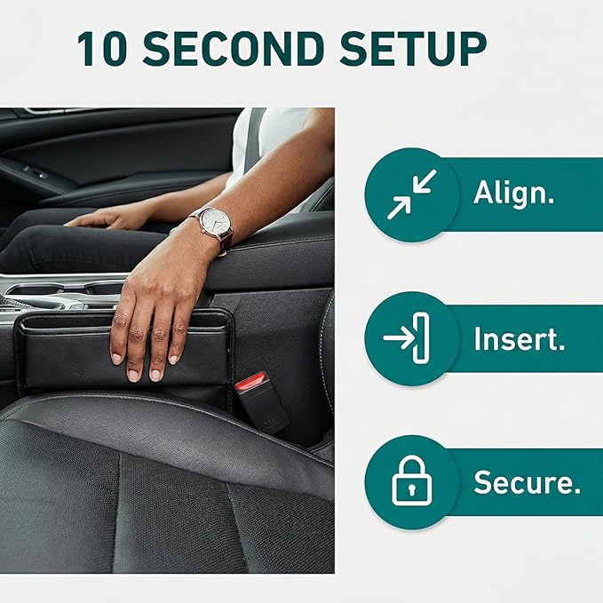 Car Seat Gap Filler Organizer, Leather Auto Center Console Storage Box, Universal Vehicle Interior Front Seat Side Gap Filler Organizer Essential Accessories for Phone Key Wallet(1PC)