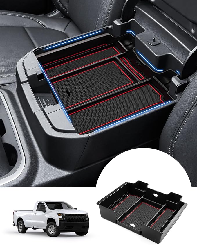 FIILINES Center Console Organizer Tray for Chevrolet Silverado/GMC Sierra 1500 2019-2022 and Silverado/Sierra 2500HD 3500HD 2020-2023 Accessories (Full Console Bucket Seats ONLY)