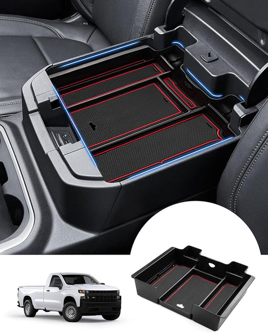 FIILINES Center Console Organizer Tray for Chevrolet Silverado/GMC Sierra 1500 2019-2022 and Silverado/Sierra 2500HD 3500HD 2020-2023 Accessories (Full Console Bucket Seats ONLY)