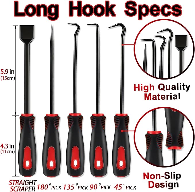KEZE 15Pcs Carbon Steel Precision Pick & Hook and Trim Removal Tool Set with Scraper and Magnetic Telescoping Tool Kit for Remove Automotive Electronics Maintenance Hoses Gasket Hand Pick Up Tools