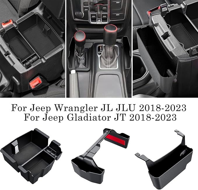 Eamplest Center Console Organizer for Jeep Wrangler JL/JLU 2018-2026 & Gladiator JT 2020-2024 2025 2026 Accessories Gear Shift Side Tray Organizer, Hanging Armrest Storage Box - 3PCS (Not for JK/JKU)