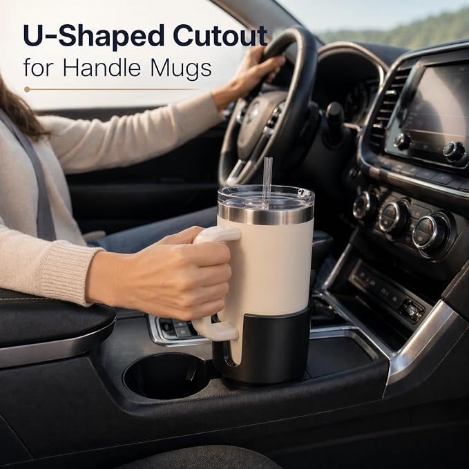 Car Cup Holder Expander for Large Bottles, Fits 32 oz to 40 oz Water Bottles and Handle Mugs, Secure Base for Most Vehicle Cup Holders, Durable ABS, Easy to Install, Durable ABS (Black)