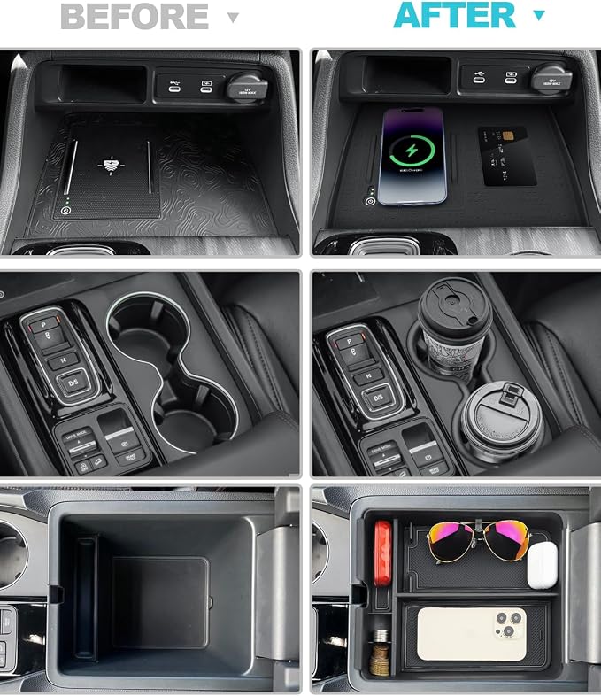CDEFG 3Pcs Center Console Organizer for 2026 Honda Passport (RTL/TrailSport Elite/TrailSport) Accessories Middle Console Storage Box Cup Holder Wireless Charging Console Mat