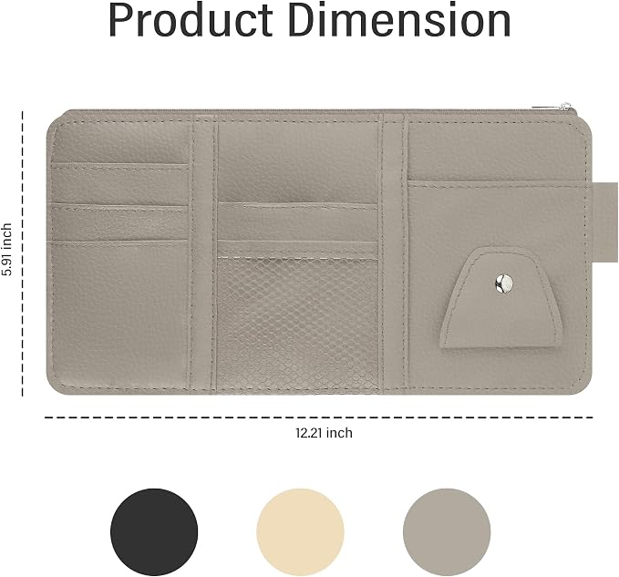 Car Visor Organizer with Sunglass Holder,Multi-Functional Car Sun Visor Organizer with Zipper for Cards,Money,Tickets,Leather Interior Accessories (Gray)