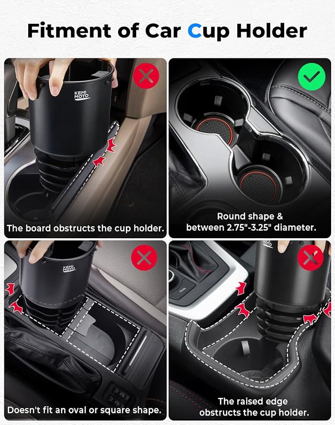 KEMIMOTO Cup Holder Expander for Car, Compatible with Hydro Flask 32/40oz, Yeti 24/30/36oz, Other Bottles in 18-40oz, Large Cup Holder Adapter Fits for Universal Vehicle, Silver Gray