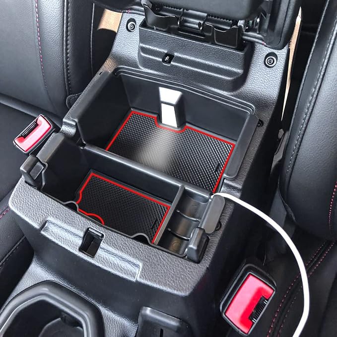 Center Console Organizer Compatible with Jeep Wrangler JL and JLU 2018-2023 2024 2025 Accessories, Gladiator JT Truck 2020 2021 2022-2025 Insert Tray Armrest Storage Box (Not for JK/JKU), Red