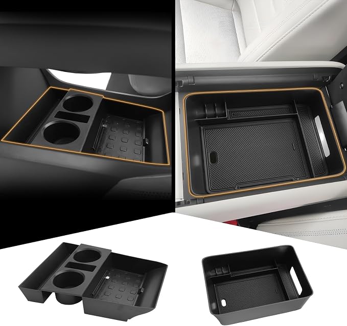 CDEFG 2PCS for 2024 2025 2026 Hyundai Santa Fe Lower Console Cup Holder Tray & Armrest Storage Center Console Organizer Accessories