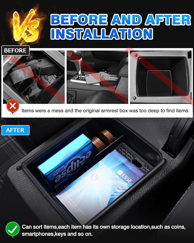 Karltys Center Console Organizer Tray for VW Volkswagen Golf GTI R MK8 2022-2025 2026 Accessories Car Middle Console Organizer Insert Tray Armrest Storage Box with Non-Slip Black Silicone Mat