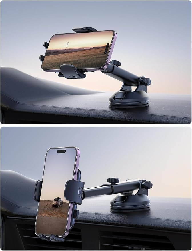 Lamicall Car Phone Holder - [Strongest Military-Grade Suction Cup] 360° Rotation Phone Holders for Your Car Quick Release Adjustable Phone Mount for Car Dashboard for iPhone 17 16 Pro Max Dark Grey