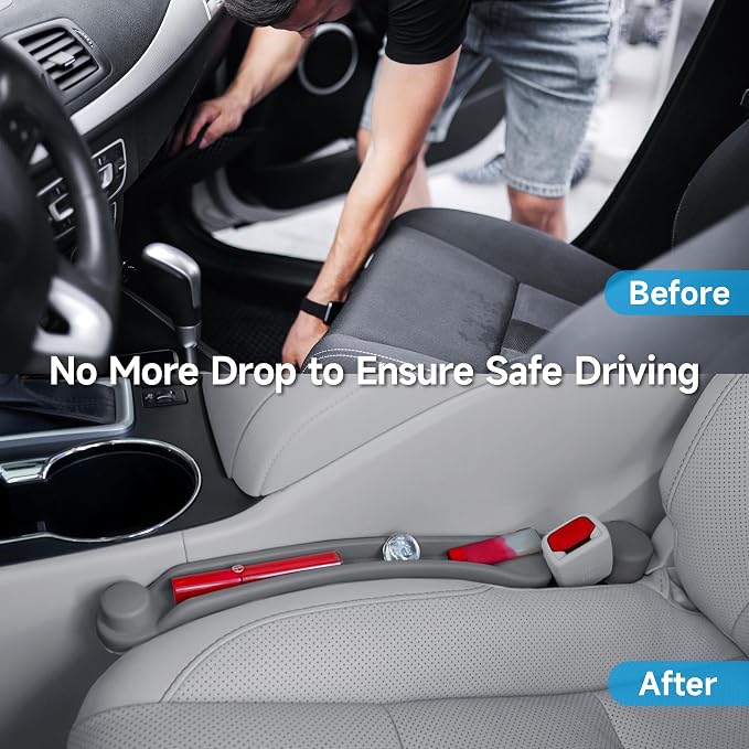 Car Seat Gap Filler Set of 2, 3IN1 Seat Side Gap Filler Plug with Storage Slot & Hook Function, Soft Foam Universal Fit Car SUV Truck Fill Gap Between Seats Console Organizer（Narrow Carbon Gray）