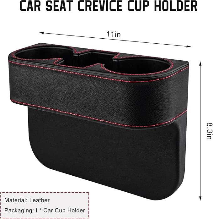 Car Cup Holder Gap Filler Organizer, Multifunctional Car Console Side Organizer with 2 Cup Holders, Leather Seat Gap Filler Portable Drink Holders Storage Box for Most Vehicles (Black)