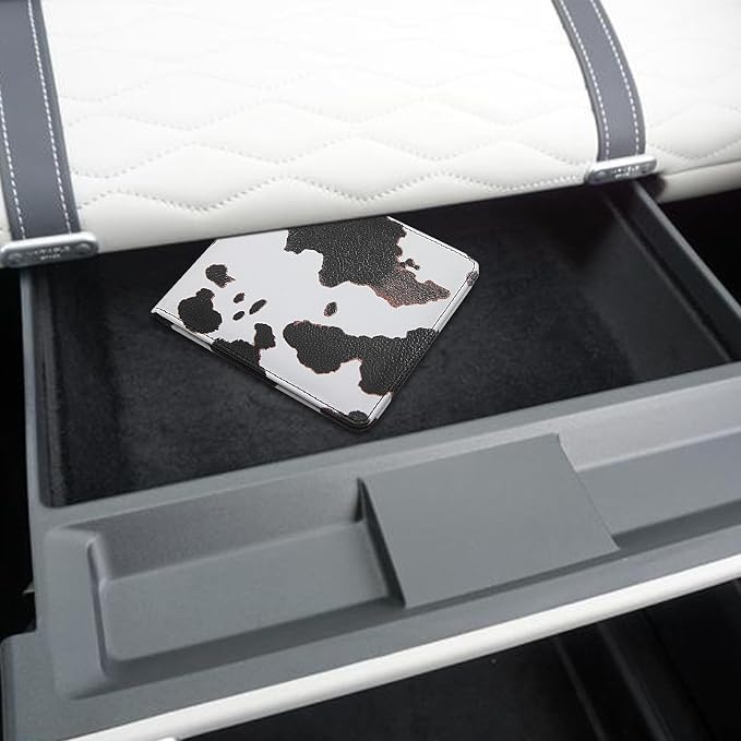 Car Registration and Insurance Holder, Premium Pu Leather Vehicle Glove Box Organizer - for Driver License, Cards & Essential Documents (S-Cow)