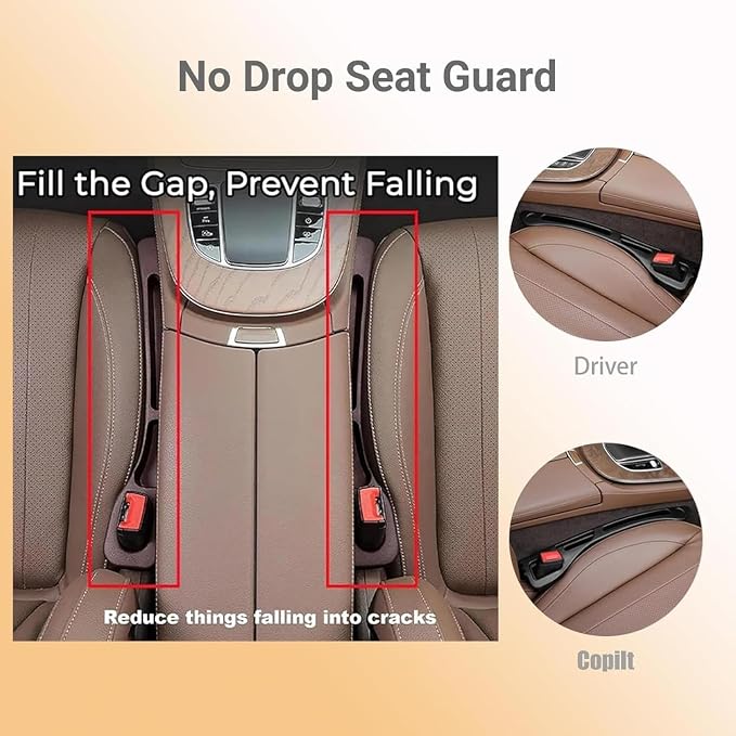 Car Seat Gap Filler, 2-Pack No-Drop Seat Side Gap Seam Filler Organizer with Phone Holder, Seat Gap Fillers for All Cars, Prevents Items from Falling, Easy to iInstall (Beige)